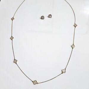 EHC 925 Gold Vermeil Mother of Pearl Clover Jewelry Set